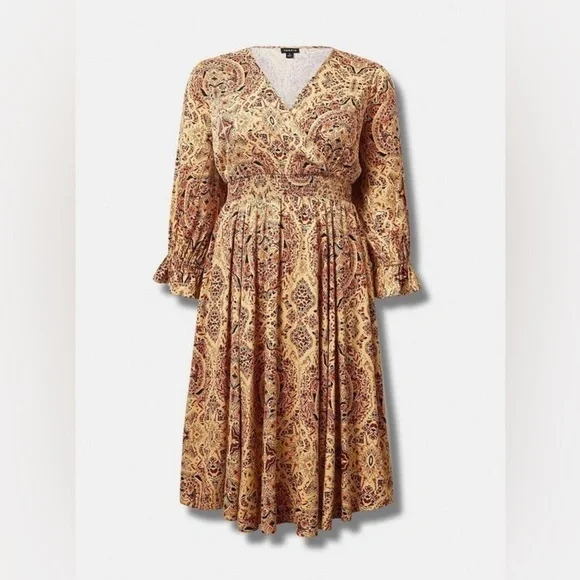 Torrid Midi Challis Smocked Waist Surplice Dress Size 2X - Picture 2 of 14